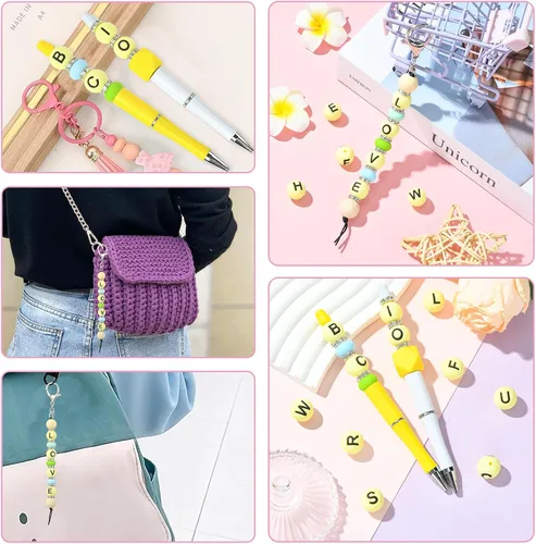 Miniatura 7 de 26 cuentas de silicona con letras de 0.59 pulgadas para hacer llaveros, cuentas focales redondas de silicona A-Z para bolígrafos, pulseras, collares