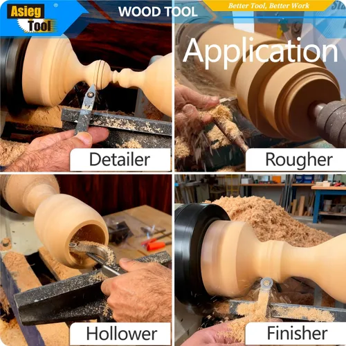 Miniatura 7 de Juego de herramientas de torneado de madera con punta de carburo Torno más duro Detailer Cisne Cuello Hollower Herramientas y mango de agarre