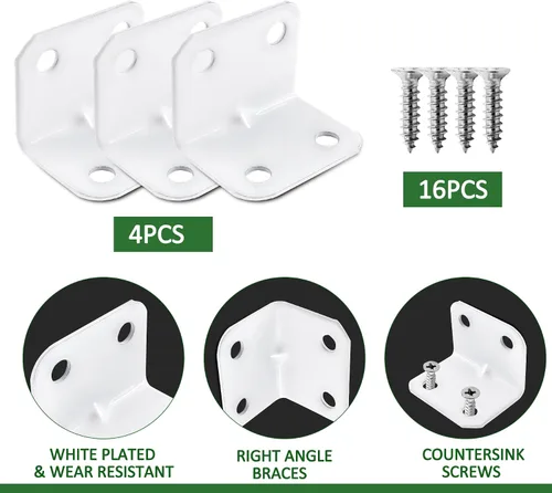 Miniatura 4 de Uenhoy 4 soportes de esquina blancos, soportes pequeños en forma de L de 1 x 1 x 1.3 pulgadas (0.984 x 0.984 x 1.260 in), 90 grados en ángulo recto