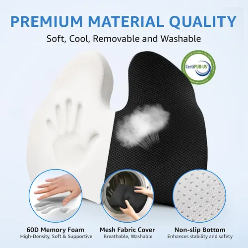Miniatura 5 de Sytopia Extra Large Office Chair Cushion, 19" x 17" Ergonomic Memory Foam Seat Cushion, Pressure Relief for Tailbone Pain, Sciatica & Hip Pain