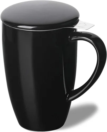 Miniatura 26 de Sweejar Taza infusora de té de porcelana con tapa, taza de té de 16 onzas con coladores para té de hojas sueltas, taza de café apta para microondas