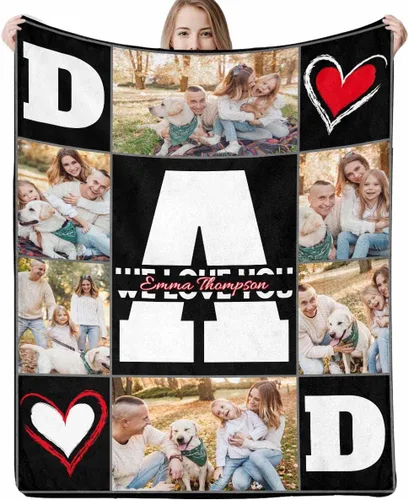 Miniatura 20 de Regalo para papá de hija manta personalizada con fotos, manta suave personalizada, regalo de cumpleaños para papá, manta del mejor papá del mundo