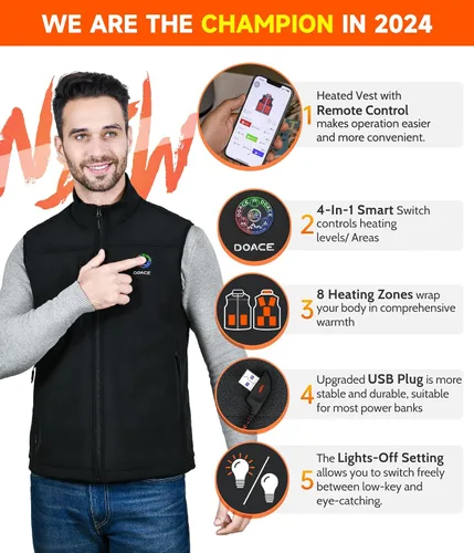 Miniatura 2 de DOACE Chaleco térmico para hombres y mujeres con control de aplicación, chaleco de calefacción eléctrico inteligente con batería, chaqueta térmica