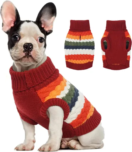 Miniatura 30 de Kuoser Suéter grande para perro, suéteres de punto de cuello alto para perros grandes, rayas coloridas, chaleco de punto para mascotas, ropa cálida