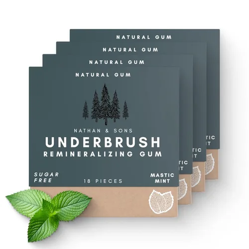 UnderBrush Mastic Mint – Goma de mascar remineralizante sin azúcar con xilitol e hidroxiapatita – Apoya el aliento fresco y la salud bucal – Base de