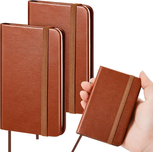 Miniatura 13 de Qeeenar Paquete de 10 cuadernos de bolsillo de cuero de tapa dura, mini diarios rayados de 4 x 2.5 pulgadas, diseño de hojas doradas, 50 hojas