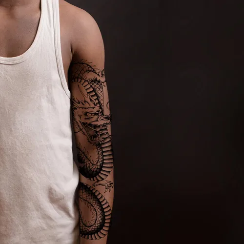 Miniatura 3 de 2 tatuajes temporales de dragón, chinos, grandes, para adultos, diseño tribal para hombres woemen, aspecto realista de Halloween