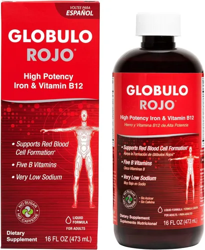 DLC Laboratories Globulo Rojo, Suplemento de Hierro y Vitamina B12 para ayudar a la formación de glóbulos rojos, Fortalecido con Tiamina,