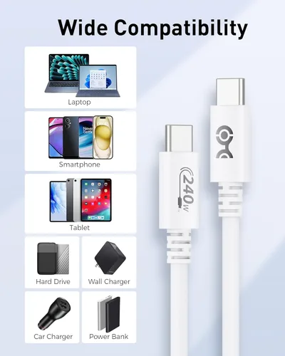 Miniatura 6 de Cable Matters Cable USB C de 240 W - 6.6 pies, hasta [carga de 240 W, 480 Mbps], sin soporte de video, cable de carga USBC/cable de carga USBC