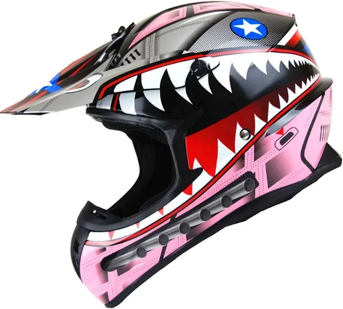 Miniatura 15 de 1Storm - Casco de motocross para adultos BMX MX ATV Dirt Bike Downhill Mountain Bike estilo Monster Shark Racing HKY_SC09S