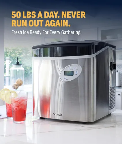 Miniatura 2 de NewAir Máquina de hielo de encimera de 50 lb. Máquina de hielo portátil tipo bala 12 cubos en 7 minutos, 3 tamaños de hielo Acero inoxidable