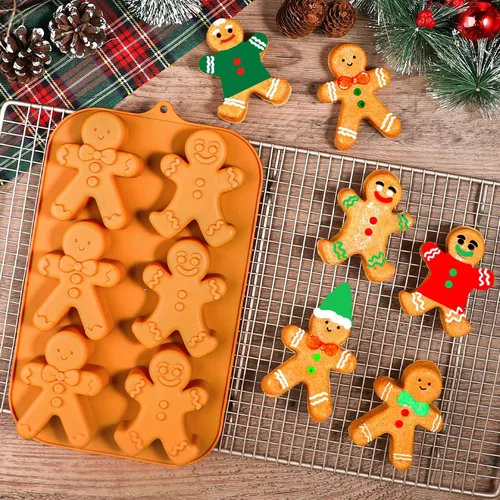 Miniatura 6 de Molde de silicona de hombre de jengibre Webake, moldes navideños de 6 cavidades con forma de hombre de jengibre para pastel, jabón, jalea, galleta