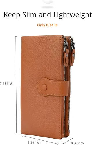 Miniatura 3 de Bveyzi Carteras delgadas de cuero suave para mujer, con bloqueo RFID, doble bolsillo con cremallera