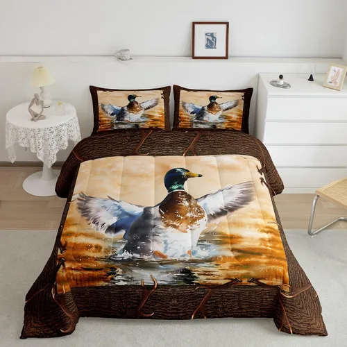 Miniatura 21 de Erosebridal Juego de ropa de cama de oso marrón, juego de edredón de animales de safari en el bosque, acuarela con relleno de edredón de vida