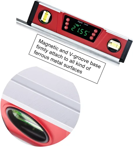Miniatura 3 de Nivel de torpedo digital de 10 pulgadas y transportador Imanes de neodimio Pantalla LED brillante Base magnética V-GROOVE Nivel inteligente