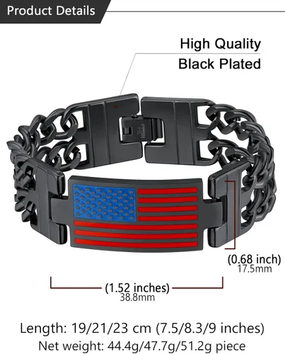 Miniatura 5 de U7 Bracelets for Men American Flag Bracelets 4th of July Jewelry Leather Wristband Stainless Steel18K Gold PlatedBlack Cuban Link Chain Bracelets