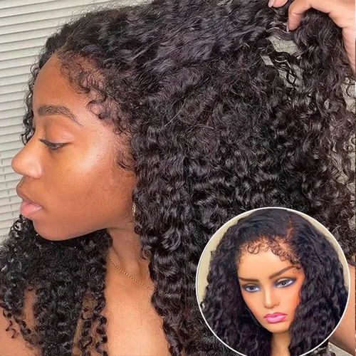 Miniatura 10 de Peluca de encaje frontal de 13 x 4 pulgadas, con bordes rizados, 4C, pelucas de cabello humano para mujeres negras, sin pegamento, encaje HD