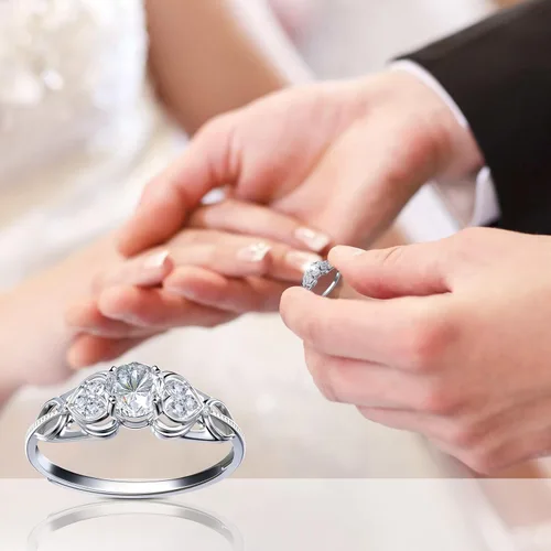 Miniatura 4 de ATESSON Anillos de compromiso de moissanita de plata de ley S925 para mujer, 2 quilates de corte redondo, anillos de compromiso de aniversario
