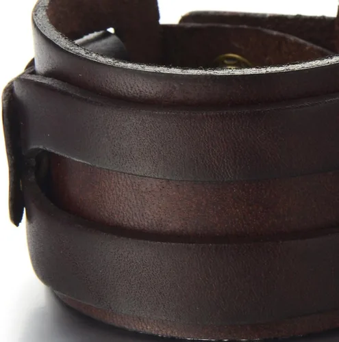 Miniatura 3 de COOLSTEELANDBEYOND Pulsera de cuero genuino metálica para hombre pulsera de cuero ancha con botón a presión