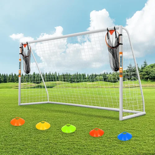 ORIENGEAR Soccer Goal, 12x6/10x6.5/8x6/6x4 Full Size Soccer Goals for Backyard, Soccer Net with Training Discs, Portable Soccer Goal for Kids and