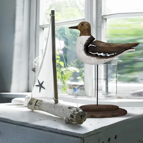 Miniatura 4 de Estatua de pájaro marino de madera, gaviota en el soporte, escultura náutica de aves costeras, para interiores y exteriores, figura de animales