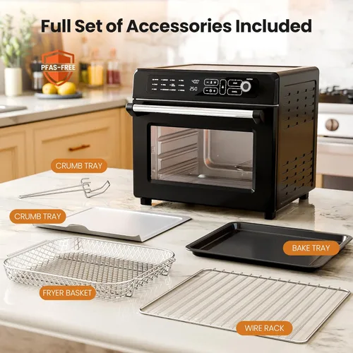 Miniatura 4 de Kismile Combo de horno tostador de freidora de aire de 25 cuartos de galón, horno de convección de encimera grande 12 en 1, 70 a 450 ℉, hornear