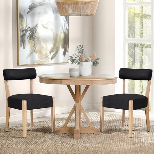 Miniatura 19 de ZJhome Sillas de comedor, paquete de 2 sillas de cocina de madera modernas de mediados de siglo con tapicería de lino, diseño tejido de respaldo