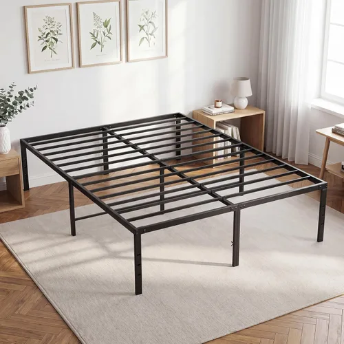 Miniatura 10 de DUMOS - Base de cama tamaño individual con plataforma de metal, base de colchón con soporte de listones de acero, sin necesidad de somier, espacio
