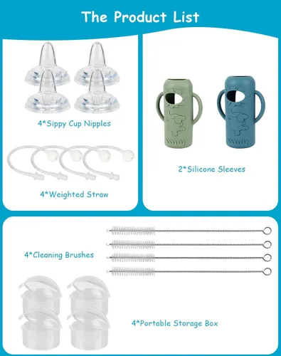 Miniatura 8 de Kit de conversión de taza para sorber con fundas de silicona para biberón de vidrio estrecho y estrecho Dr Browns de 8 onzas, kit de repuesto