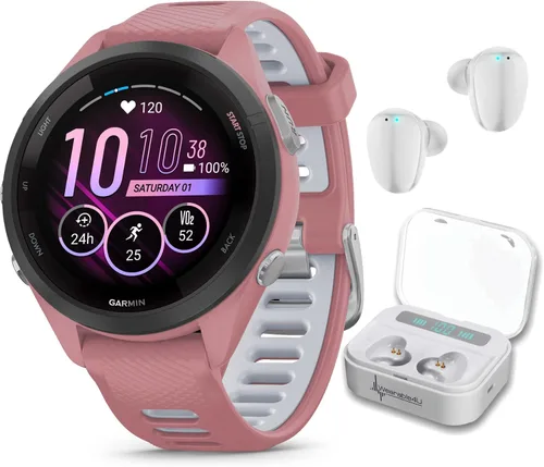 Miniatura 14 de Garmin Forerunner 265 Music GPS Reloj inteligente para correr de 46 mm, Aqua con pantalla táctil AMOLED de 1.3 pulgadas y auriculares negros