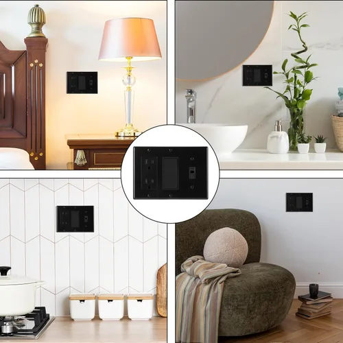 Miniatura 4 de Bates - Placa de pared combinada, interruptor de palanca individual/decorador doble, negro, 6.34 x 4.5 pulgadas, tamaño estándar, placa de pared