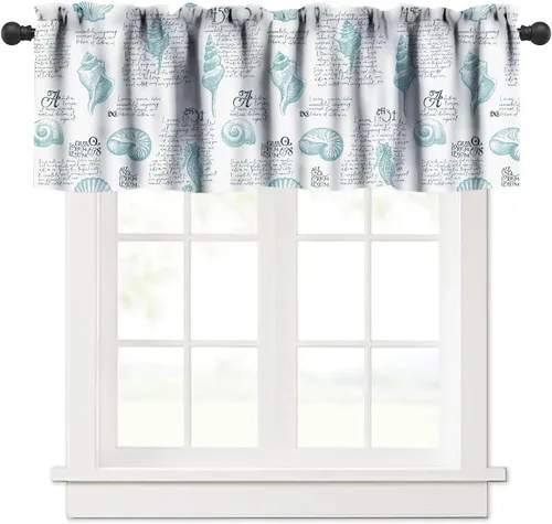 Miniatura 9 de JESTRONRY Cenefa de ventana con diseño de estrella de mar, diseño tropical de conchas marinas oceánicas, cenefa de cortina para decoración de cocina