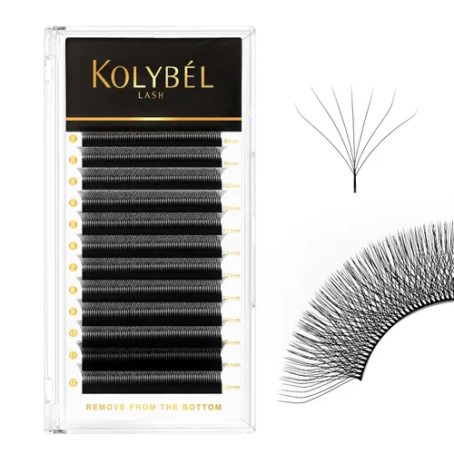 Miniatura 12 de KOLYBEL Extensión de pestañas W con floración automática, volumen 4D, pestañas postizas en abanico 0.07 C/D, rizo de visón sintético, color negro