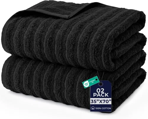 Miniatura 36 de DAN RIVER Paquete de 2 sábanas de baño de 35x70 pulgadas, sábanas de baño jumbo acanaladas para adultos, toallas grandes gruesas y absorbentes