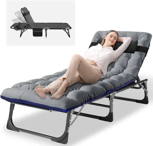 Miniatura 8 de NAIZEA Sillón plegable para exteriores, catre plegable 3 en 1 con colchón, sillas reclinables de patio de 4 posiciones, silla reclinable plegable
