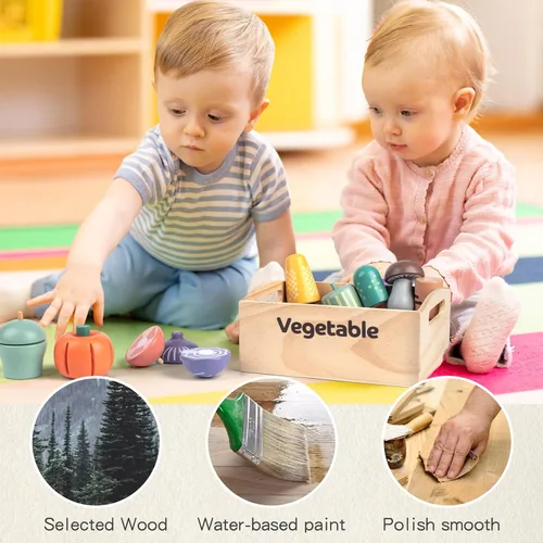 Miniatura 5 de Juego de 10 piezas de alimentos de madera de vegetales para cocina de niños, juguetes de corte de alimentos de madera, accesorios de cocina de juego
