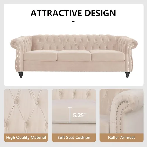 Miniatura 4 de QHITTY Sofá Grande de Acento, Sofá Chesterfield de 3 Plazas, Sofá Moderno de Terciopelo Tapizado con Respaldo Acolchado para Muebles de Sala