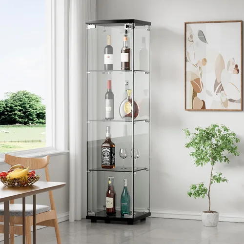 Miniatura 40 de Vitrina de cristal con 3 estantes con 2 puertas, vitrina de cristal transparente para sala de estar, dormitorio, 49.49 x 31.77 x 14.37 pulgadas