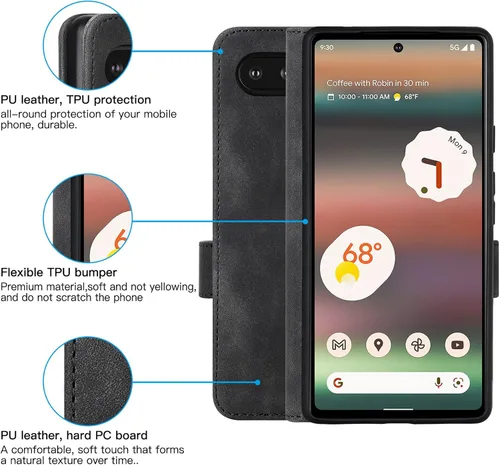 Miniatura 5 de Funda tipo cartera con tapa para Google Pixel 6a, [piel sintética + parachoques de TPU] [3 ranuras para tarjetas] [función de soporte]