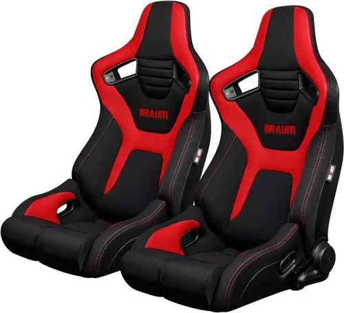 Miniatura 4 de Braum Serie Elite-R Asientos de carreras – Asiento de cubo fijo con respaldo de fibra de carbono – Tela negra y tubería + Montaje inferior
