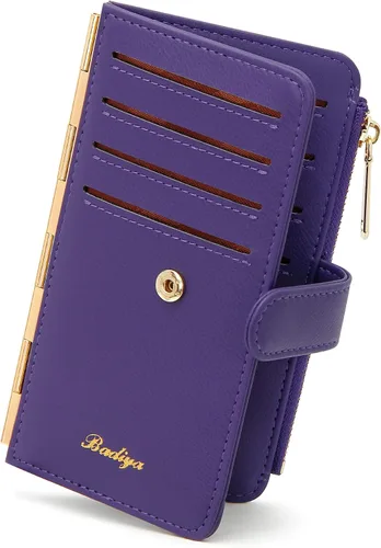 Miniatura 2 de Badiya Tarjetero de crédito para mujer, con bloqueo RFID, delgada, plegable, con bolsillo con cremallera y 3 ventanas para identificación, Violeta