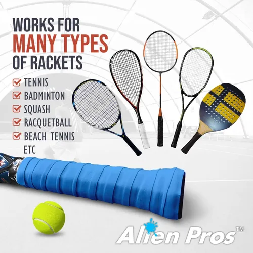 Miniatura 5 de Alien Pros - Cinta de agarre para raqueta de tenis (6, 12 o 60 agarres), agarre de tenis precortado y con sensación seca, cinta de agarre