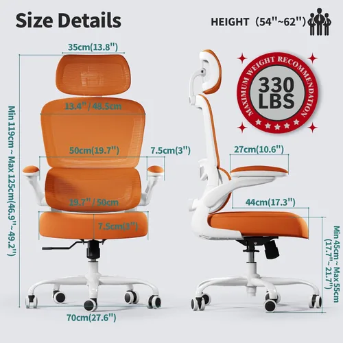 Miniatura 2 de TRALT Silla de oficina ergonómica, silla de escritorio de malla para el hogar de 330 libras, sillas de escritorio de oficina con ruedas, cómodas