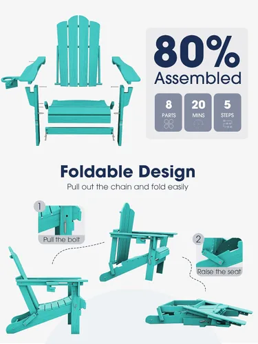 Miniatura 6 de Silla plegable ajustable KINGYES Adirondack, sillas reclinables Adirondack de 3 posiciones con portavasos, Adirondack de HDPE resistente a
