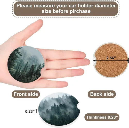Miniatura 3 de Posavasos para Automóvil para Portavasos, Bosque Oscuro Naturaleza Montaña Universal Antideslizante de Cerámica Posavasos para Taza de Automóvil