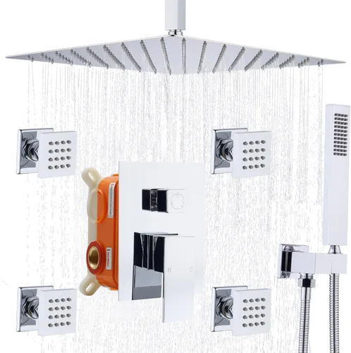 Miniatura 10 de Enga - Sistema de ducha con espray corporal, 12 pulgadas de sistema de cabezal de ducha de lluvia montado en la pared, sistema de chorros de ducha