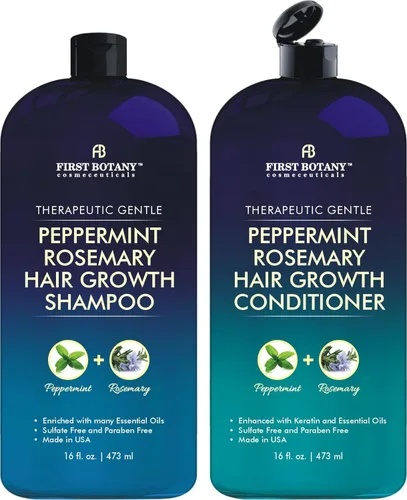First Botany, Peppermint Romero - Champú y acondicionador contra la caída del cabello y champú para el crecimiento del cabello, hidratante diario,