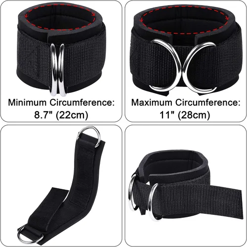 Miniatura 4 de 1 par de correas de tobillo de fitness para máquina de cable, doble anillo en D, ajuste cómodo ajustable de neopreno, para hombres y mujeres