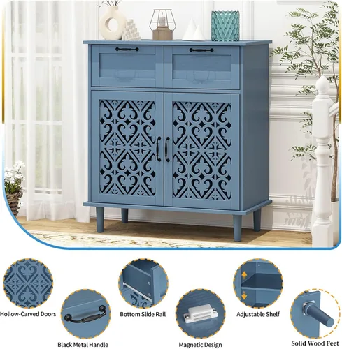 Miniatura 3 de Armario de almacenamiento de cocina con cajones - Armario decorativo con puerta tallada, aparador de piso buffet con almacenamiento, pequeña
