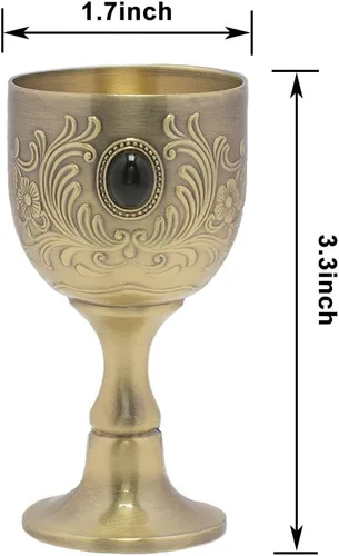Miniatura 2 de Copa de cáliz con incrustaciones de latón grabado en relieve de licor taza de proxeneta tamaño pequeño 1.7 oz (piedra preciosa)